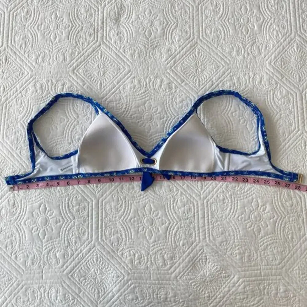 Lands' End Bikini‎ Top Front Tie Detail Padded Blue Medallion 10 Swimwear